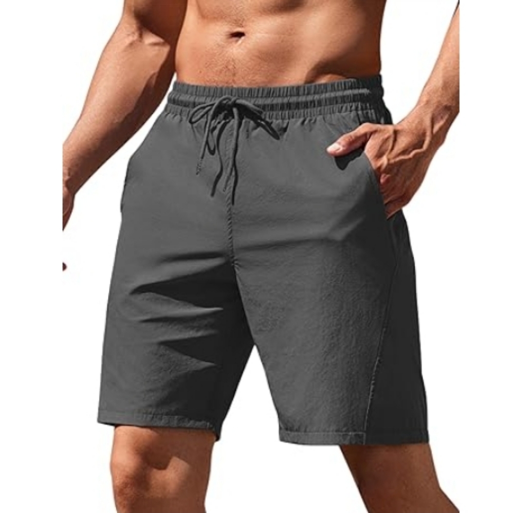 Men's Running Athletic Shorts Gym Workout Elastic Waist Dark Gray - Picture 2 of 8